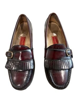 Cole Haan Burgundy and Black Leather Kiltie Loafers Size 9D. Classic preppy